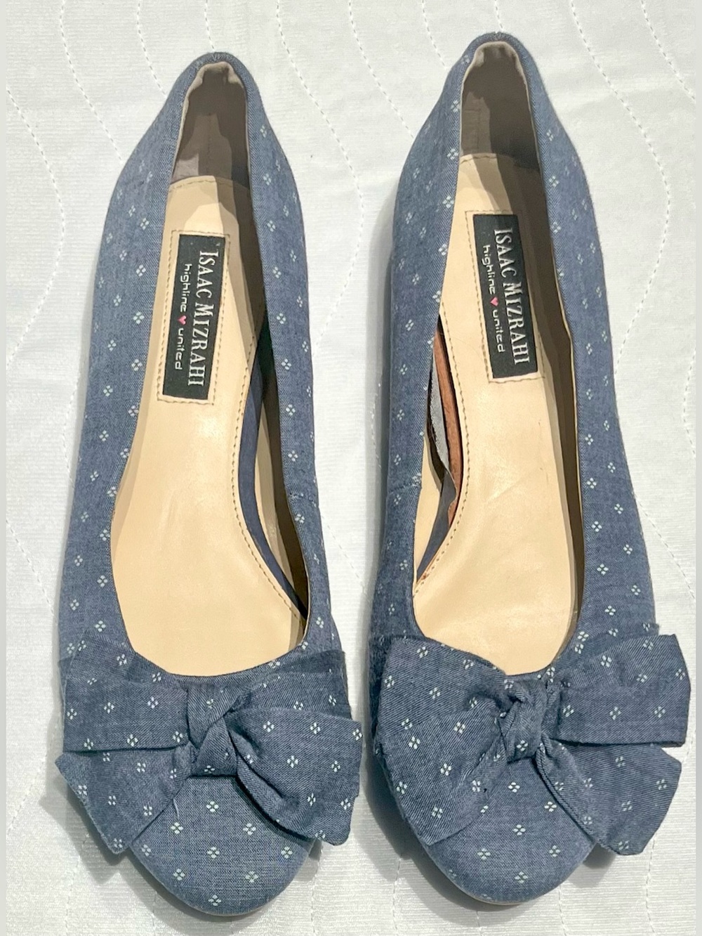 Isaac Mizrahi Denim Chambray Dot Bow Ballet Flats
